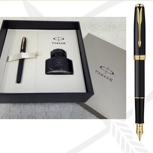 派克08卓爾磨砂黑桿金夾墨水筆+墨水 禮盒商務套裝